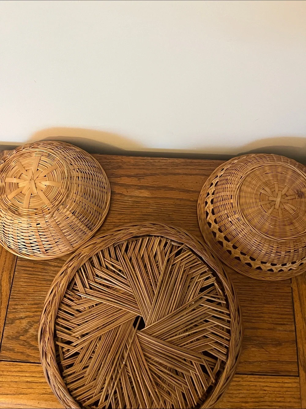 Three Woven Decorative Baskets - Natural Brown Rattan